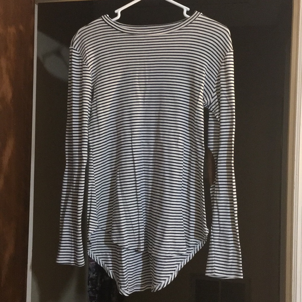 navy strip long sleeve shirt with elbow patches